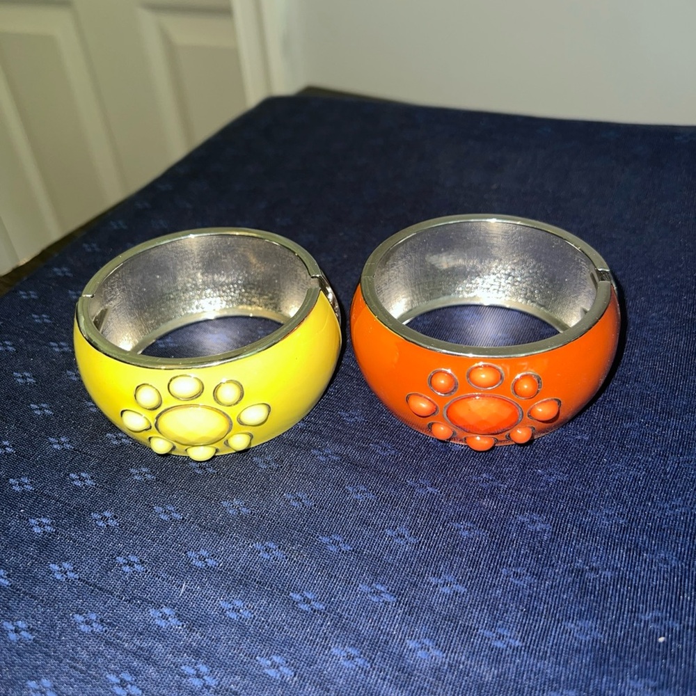 Lot Of 2 Vintage Cuff Bangle Bracelets Orange Yellow